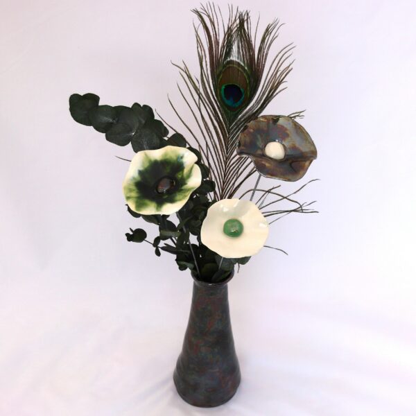 Bouquet 3 Coquelicots Vert Olive, Blanc et Métallisé Hauteur 50 cm – Image 3