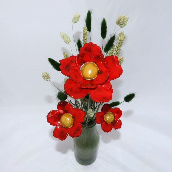 Fleur Sauvage Double Rouge Nuancé cœur Jaune Doré – Image 5