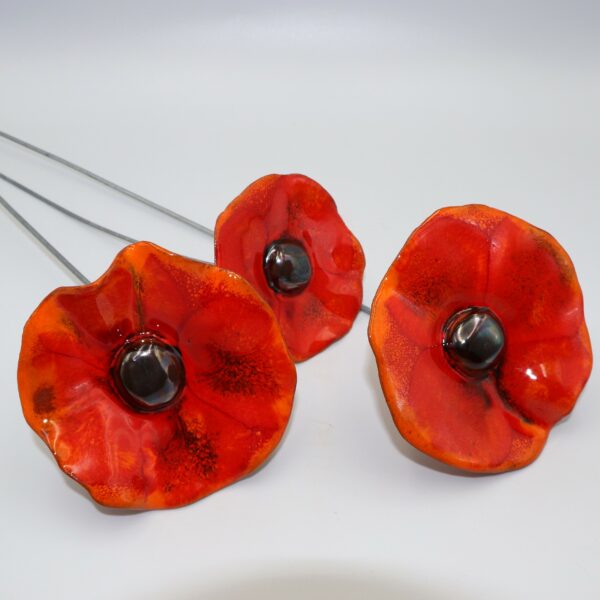 Coquelicot Rouge Nuancé Bleu et Doré cœur Métal – Image 2