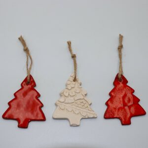 Lot de 3 suspensions Sapins Rouge et Blanc