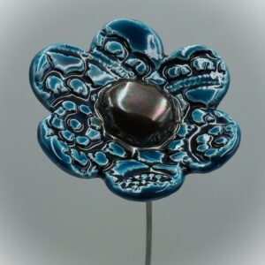 Fleur Impression Dentelle Bleu Canard cœur Métal