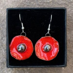 Boucles d'Oreilles coquelicot rouge cœur métal