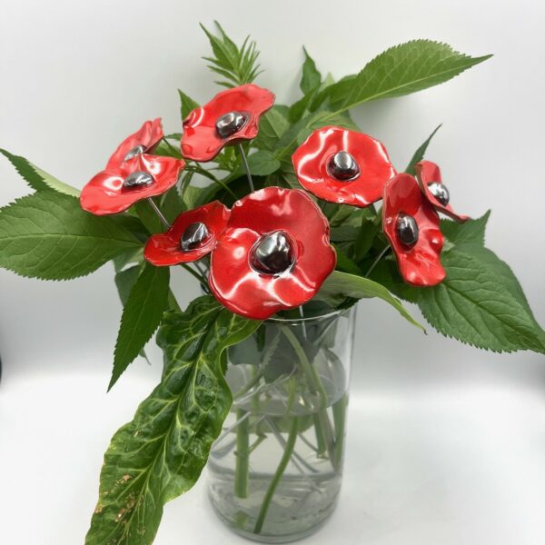 Bouquet de 8 petits coquelicots rouge cœur métallisé Hauteur 30 cm – Image 4