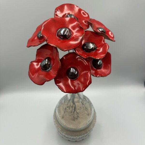 Bouquet de 8 petits coquelicots rouge cœur métallisé Hauteur 30 cm – Image 2