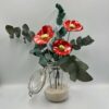 Bouquet de 3 petits Coquelicots Rouge cœur doré avec feuillage Hauteur 30 cm