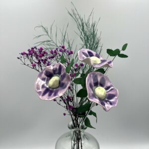 Bouquet de 3 petits Coquelicots Violet avec feuillage Hauteur 30 cm