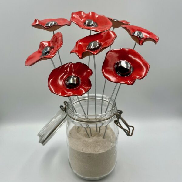 Bouquet de 8 petits coquelicots rouge cœur métallisé Hauteur 30 cm – Image 3