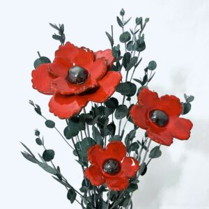 Bouquet 3 Fleurs Sauvages Rouges avec Feuillage Hauteur 50 cm