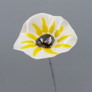 Coquelicot Blanc, motif Jaune vif et cœur métallisé